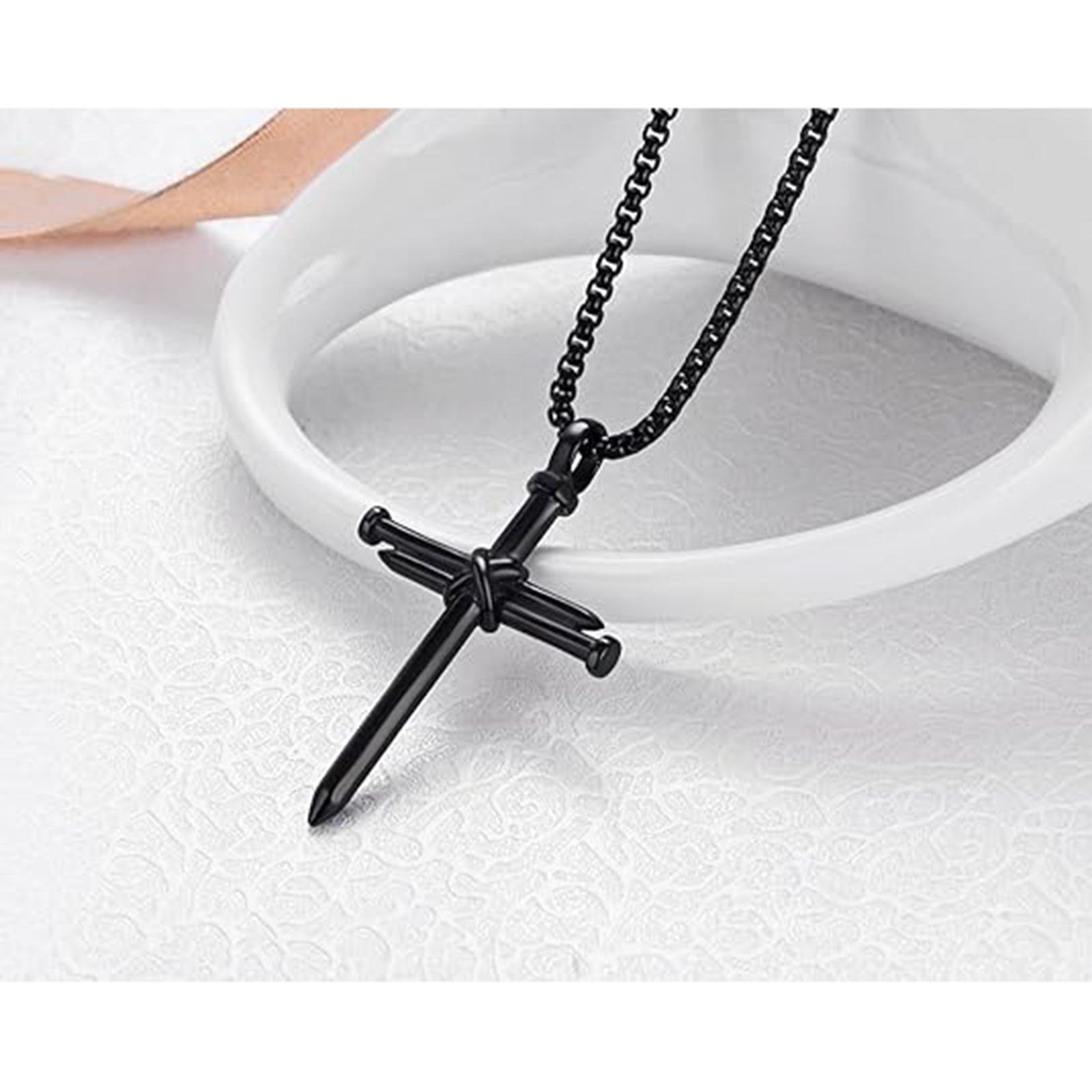 Men's Stainless Steel Nail Cross Pendant Necklace-Birthstone Jewelry
