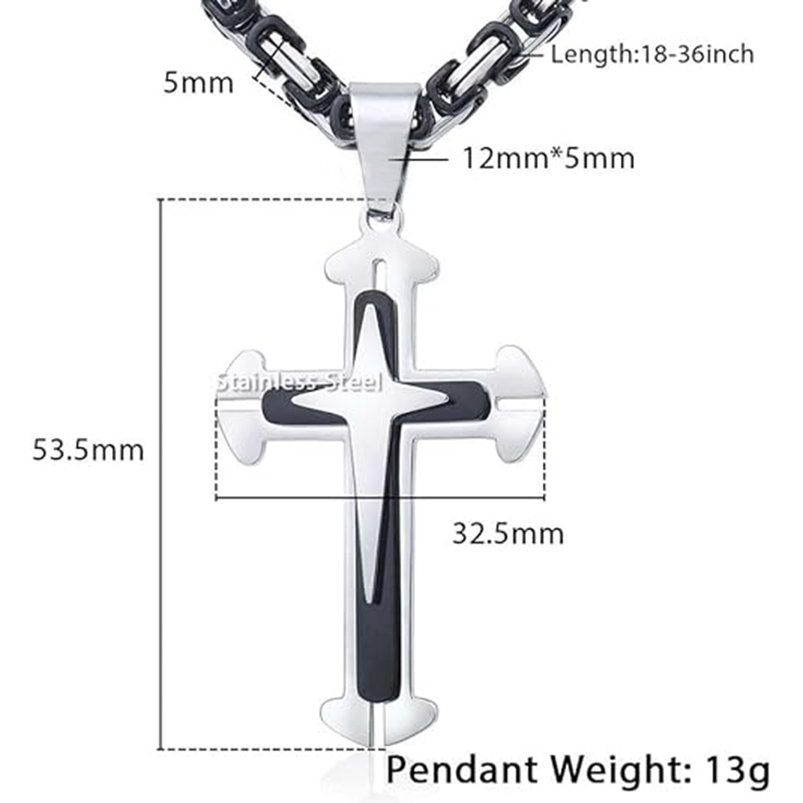 Cross Pendant Necklace Mens Boys Stainless Steel Gold Silver Byzantine-Birthstone Jewelry