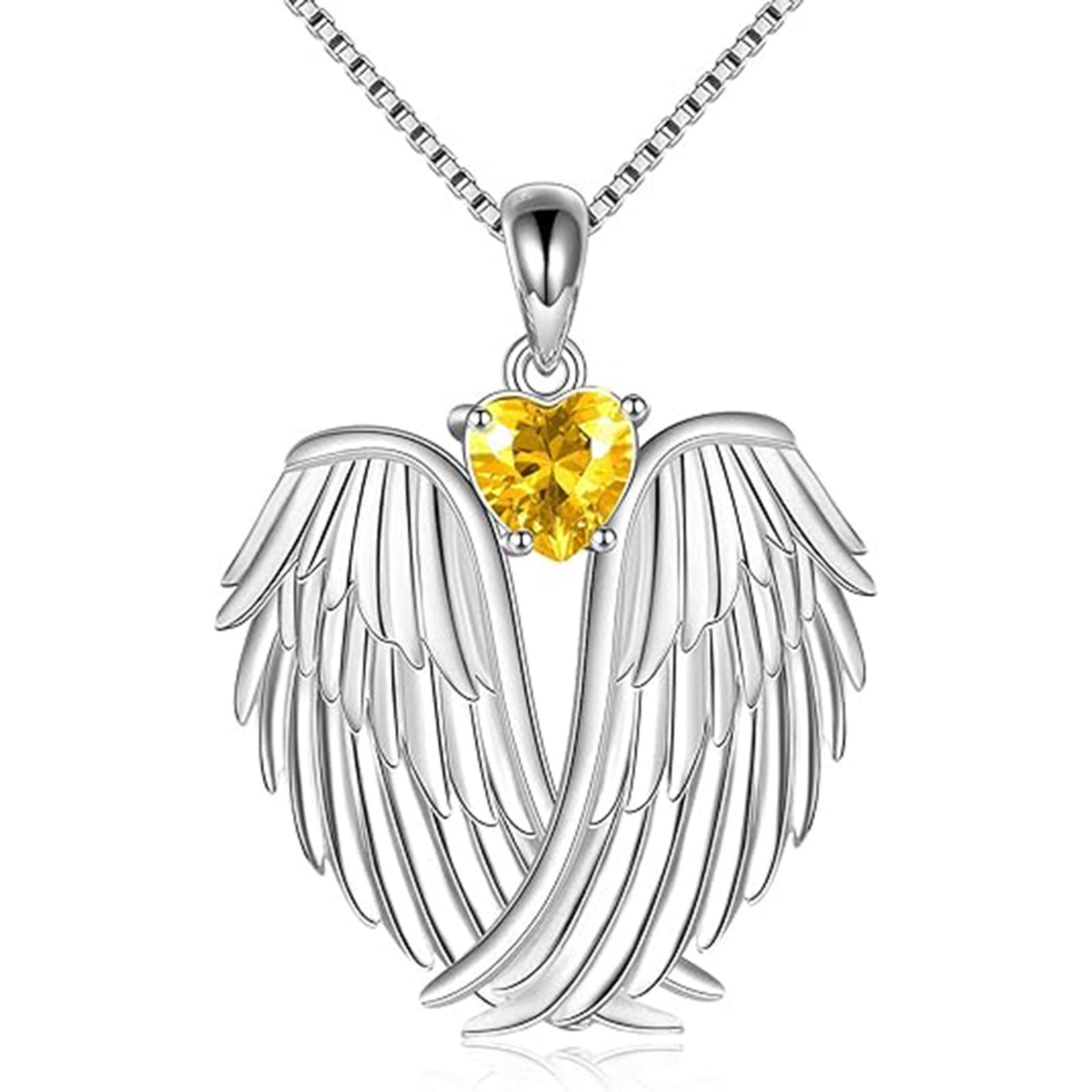 November Citrine Angel Wings Necklace – Sterling Silver Gift
