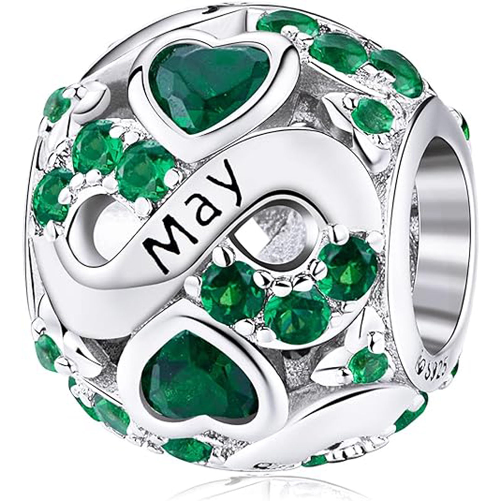 May Birthstone Birthstone Charm Jewelry Infinity Love Heart Charm Openwork Bead-Birthstone Jewelry