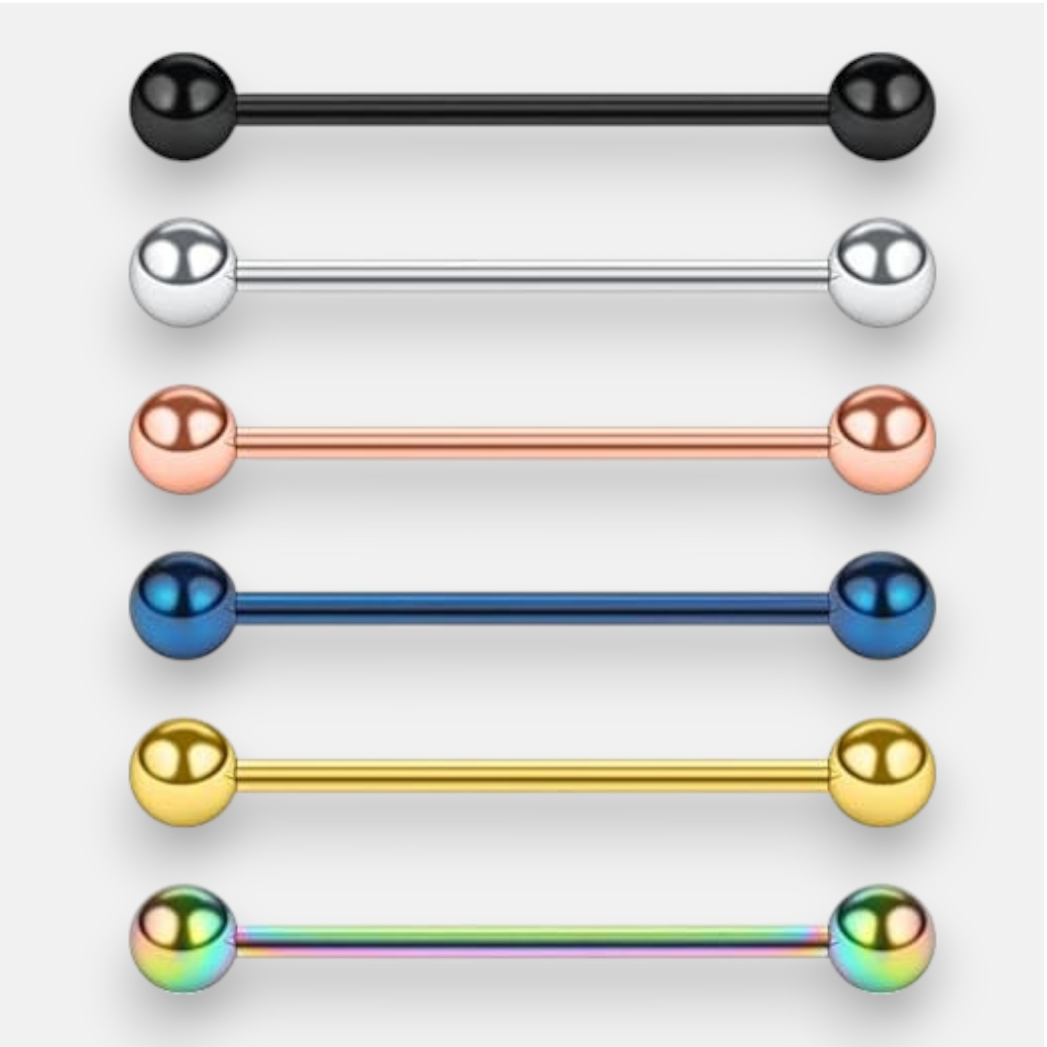 BlingKu 6PCS 14G Industrial Barbell Earrings – 28–40mm Sizes