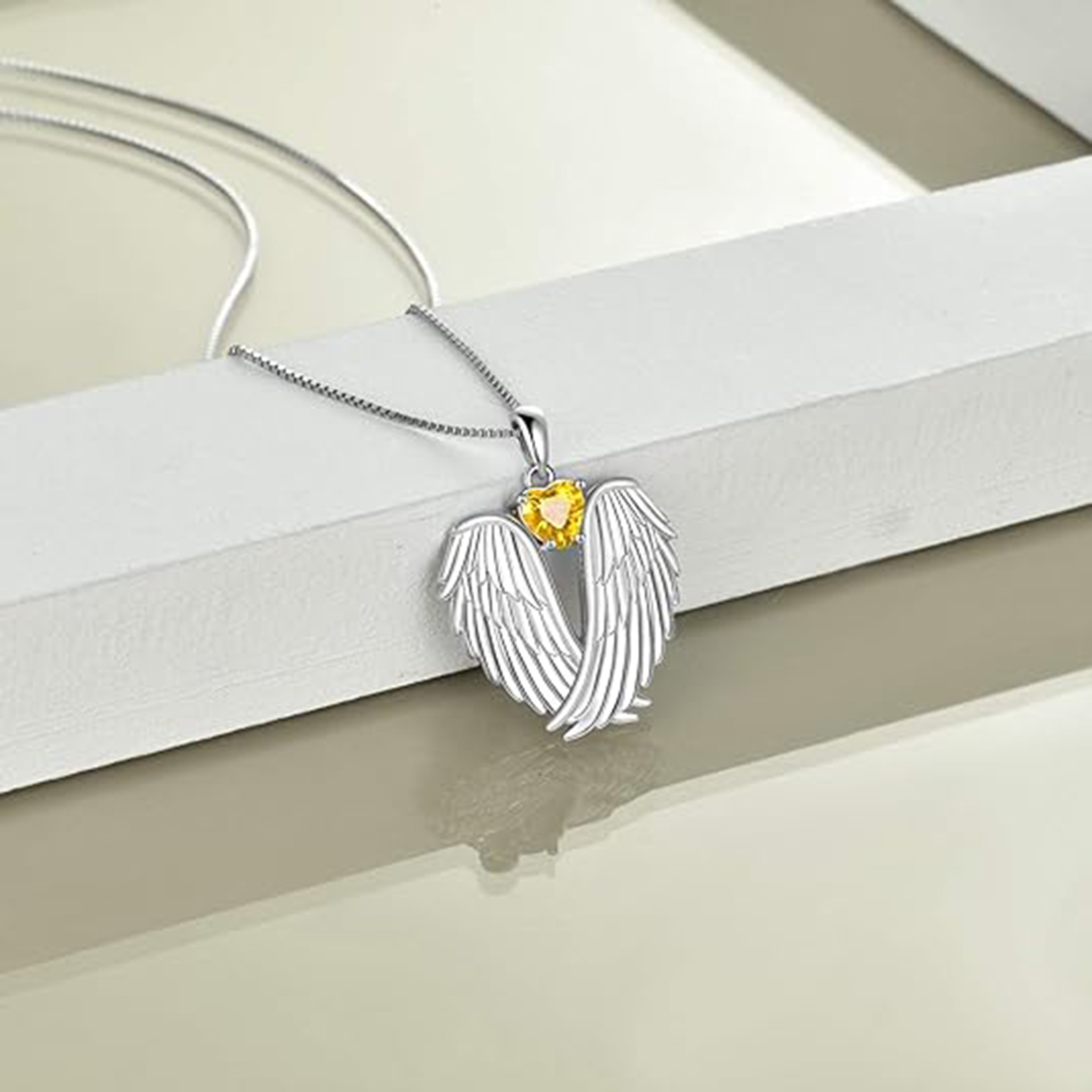 November Citrine Angel Wings Necklace – Sterling Silver Gift