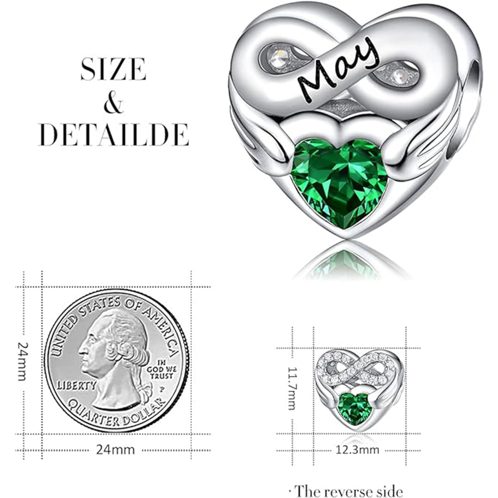 May Emerald Heart Charm Bracelet – Infinite Love Birthstone Gift