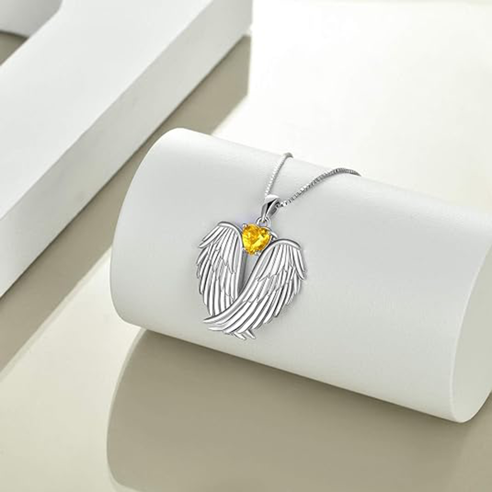 November Citrine Angel Wings Necklace – Sterling Silver Gift