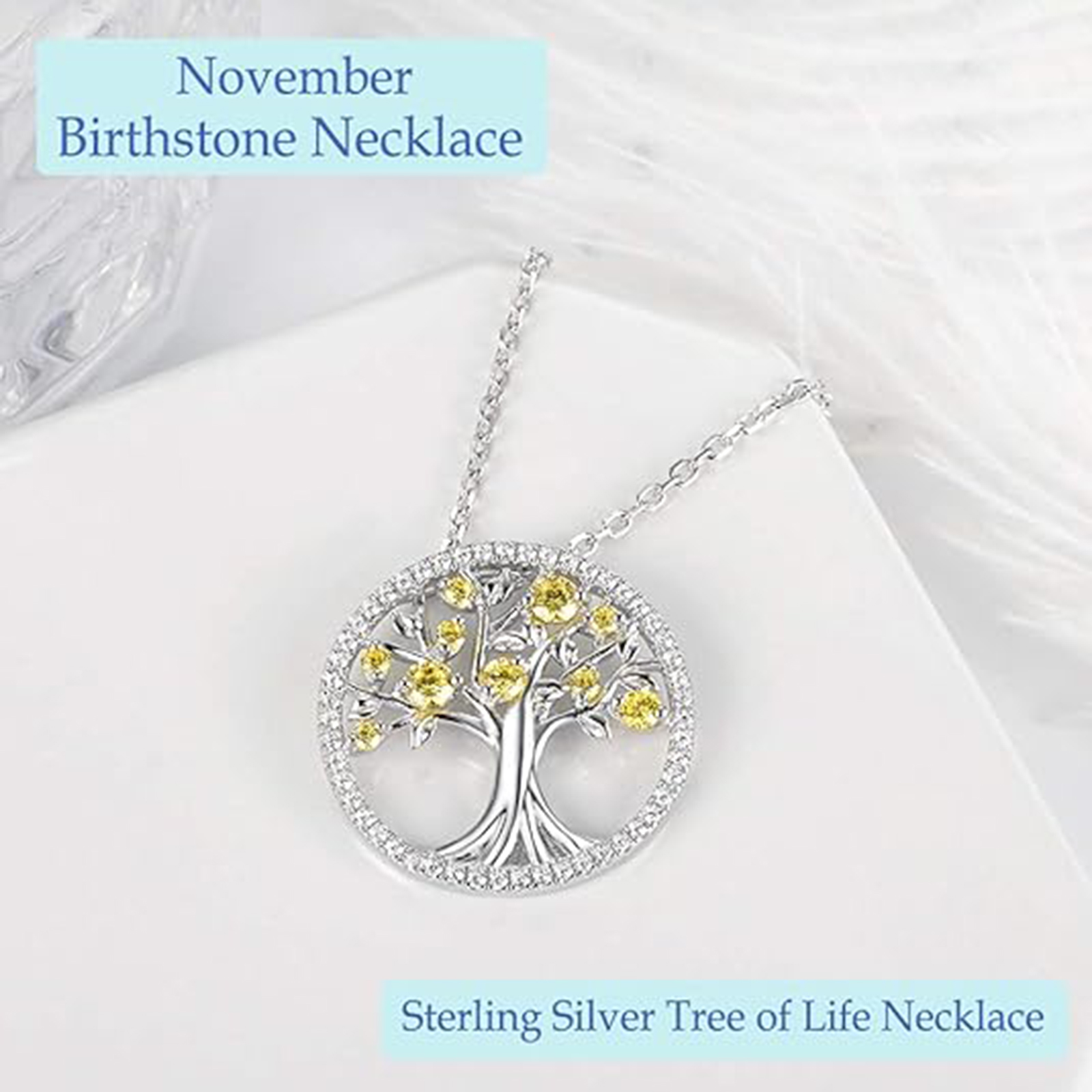 Tree of Life Necklace / 925 Sterling Silver November Birthstone