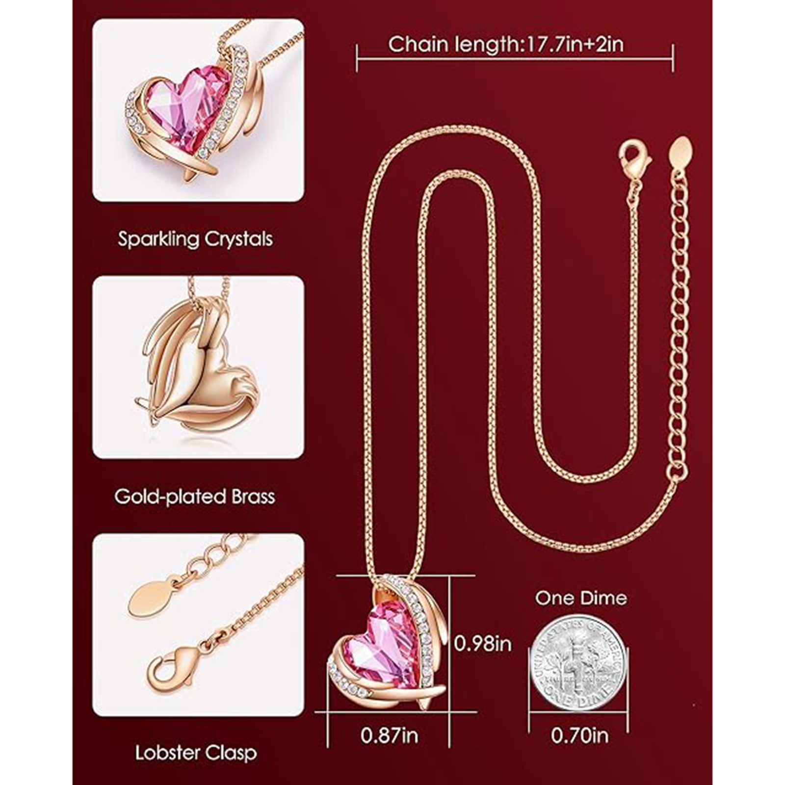 October Birthstone Heart Pendant Necklaces Rose Crystals Birthstone-Birthstone Jewelry