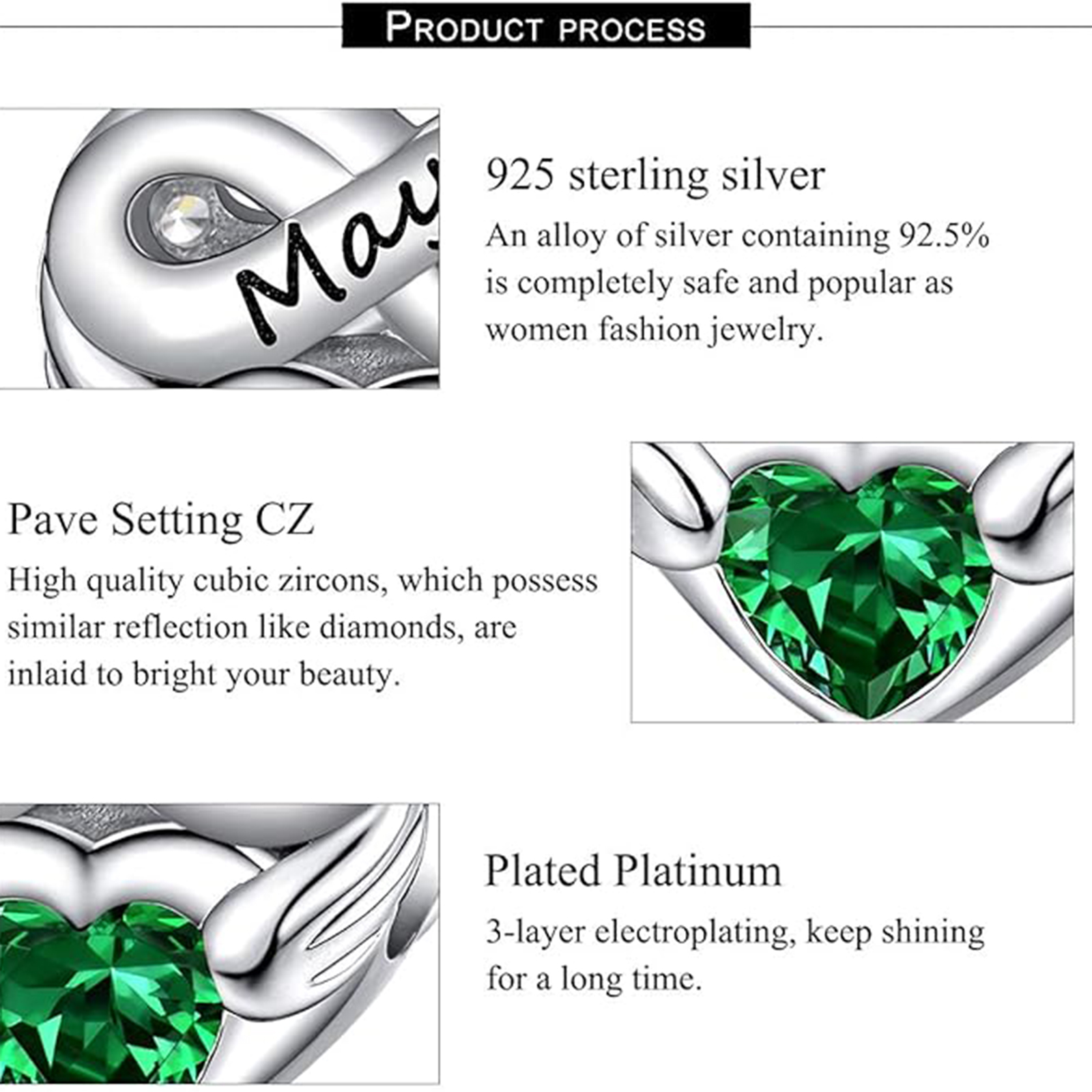 May Emerald Heart Charm Bracelet – Infinite Love Birthstone Gift