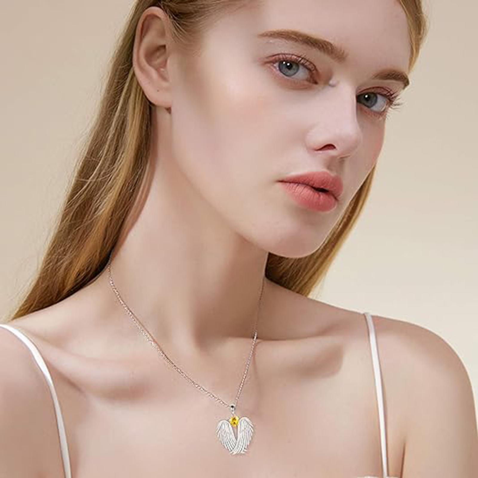 November Citrine Angel Wings Necklace – Sterling Silver Gift