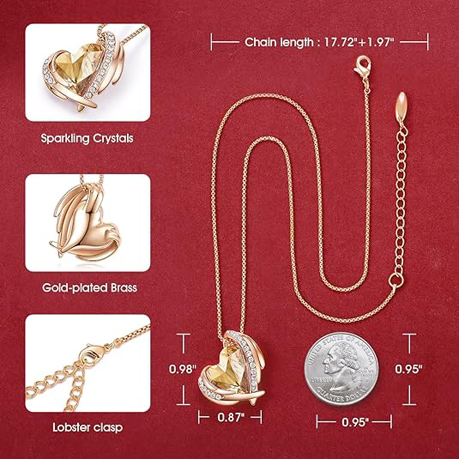 November Birthstone Heart Pendant Necklaces Rose Crystals Birthstone-Sagittarius Birthstone