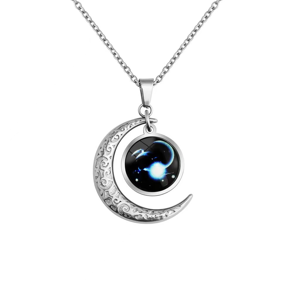 Zodiac Moon Star Combo Pendant Starry Night Necklace-Birthstone Jewelry