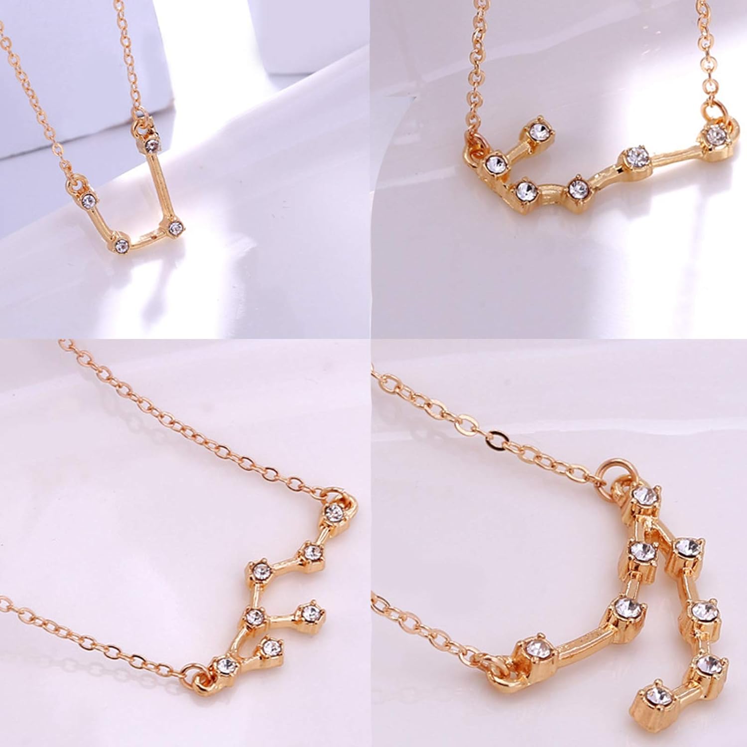 12 Constellation Gold Pendant Necklace with Diamonds -Birthstone Jewelry
