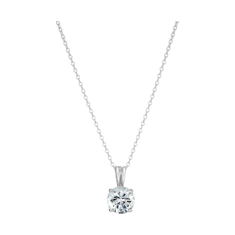 Round Crystal Birthstone Pendant Necklace in Sterling Silver 