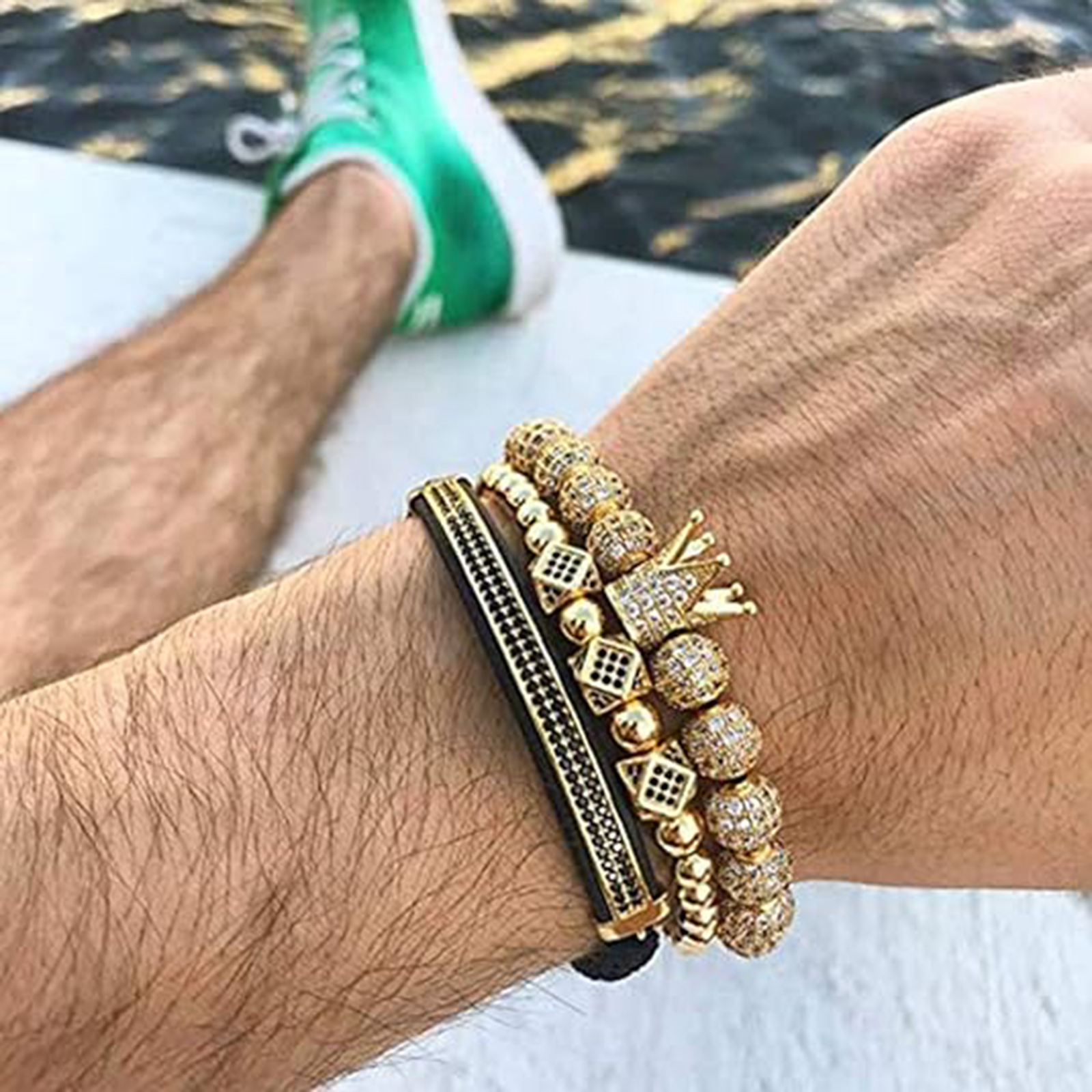 Imperial Crown King Gold  Bracelet Mens / Stainless Steel Bracelets for Men -Birthstone Jewelry