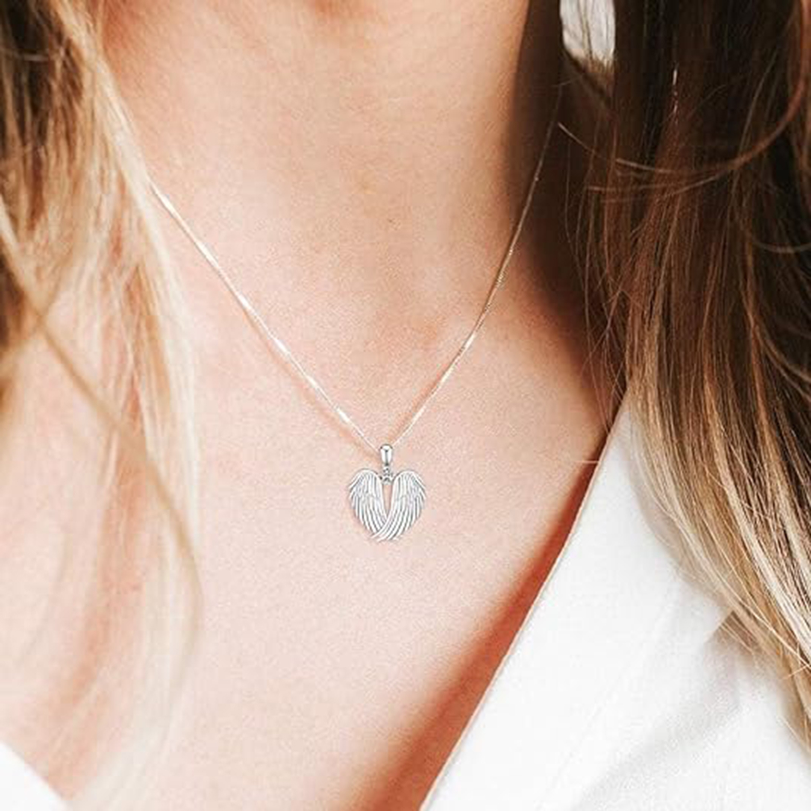 April Diamond Angel Wings Necklace – Sterling Silver Jewelry Gift