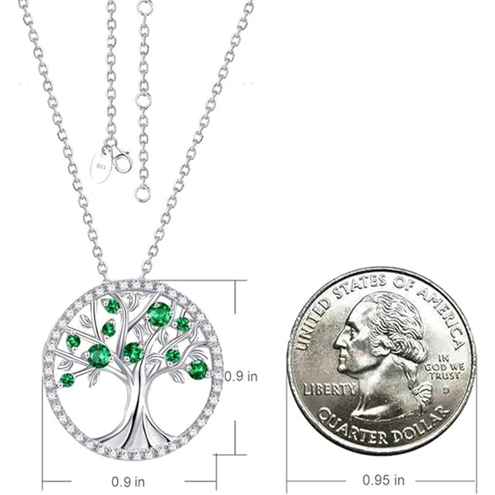 May Birthstone Tree of Life Necklace,  Tree Coin Pendant Necklace