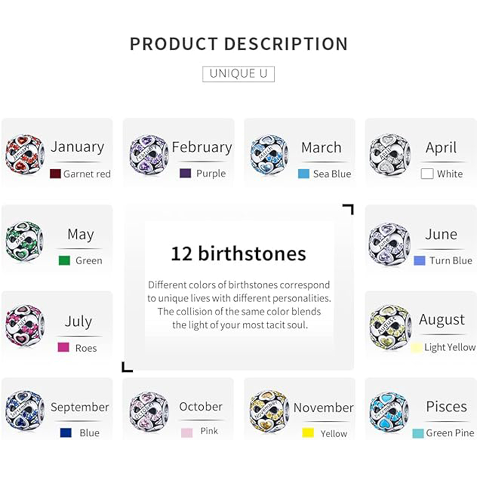 July Birthstone Birthstone Charm Jewelry Infinity Love Heart Charm Openwork Bead-Birthstone Jewelry