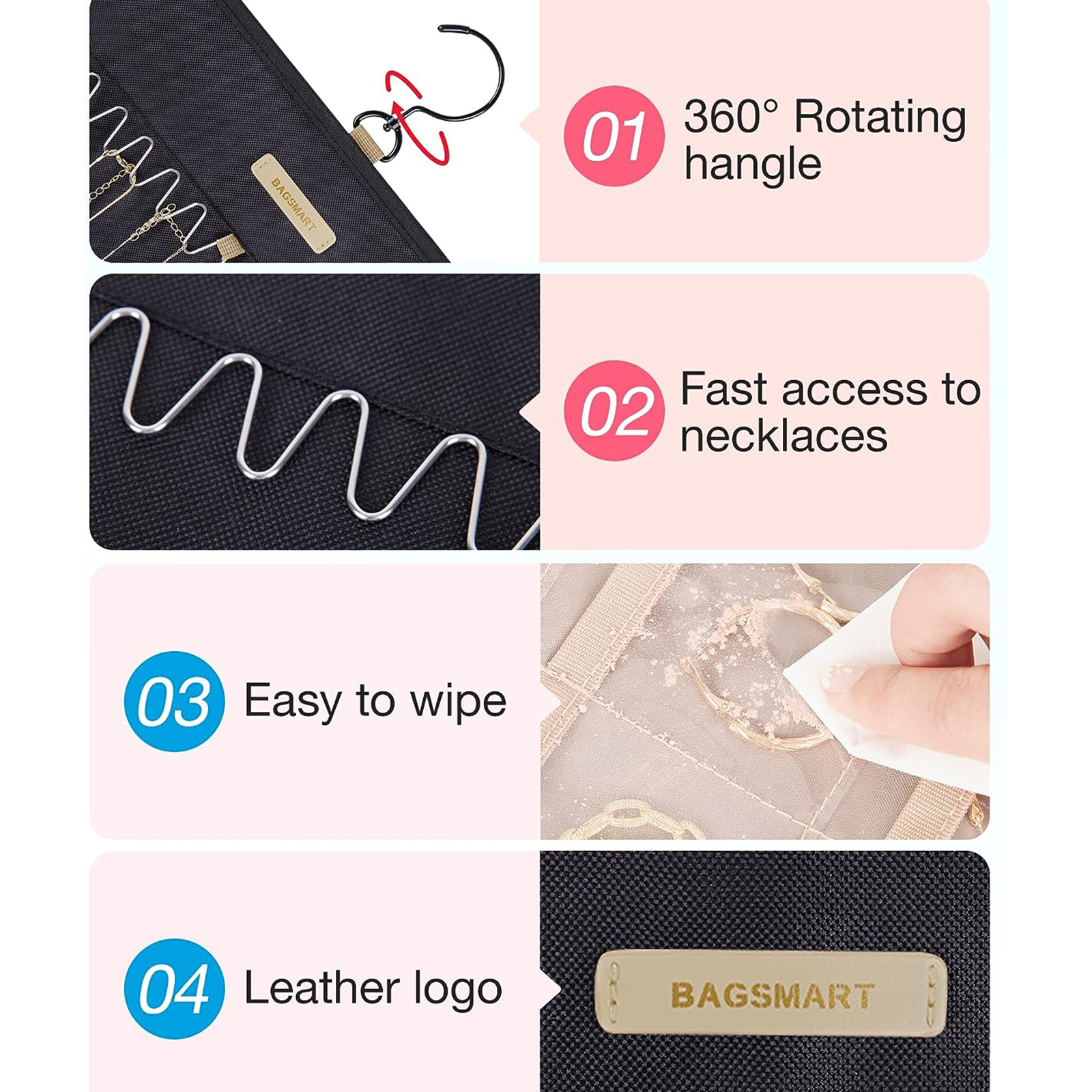 Double-Sided Hanging Jewelry Roll – Metal Hook Earring Organizer