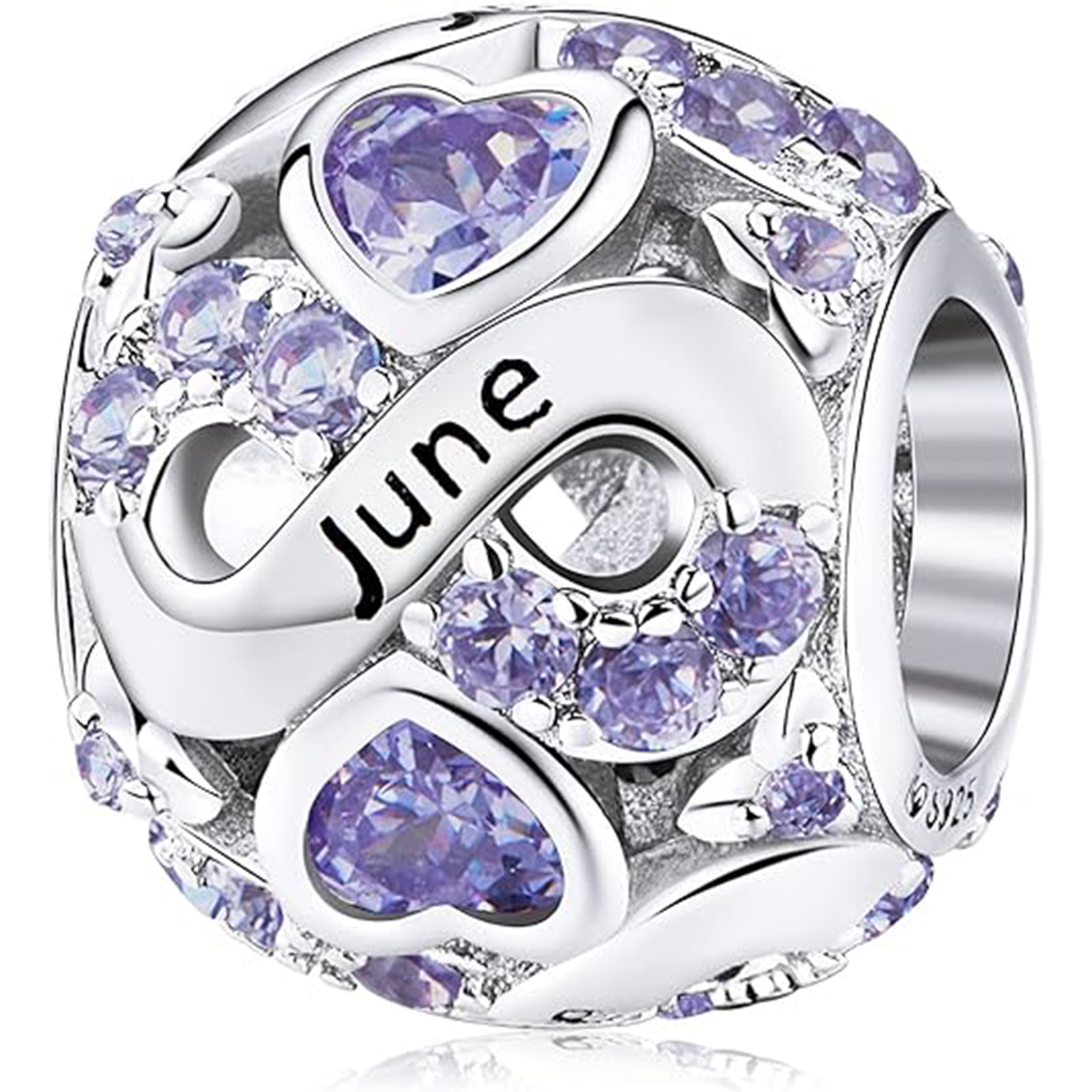 June Birthstone Birthstone Charm Jewelry Infinity Love Heart Charm Openwork Bead-Birthstone Jewelry