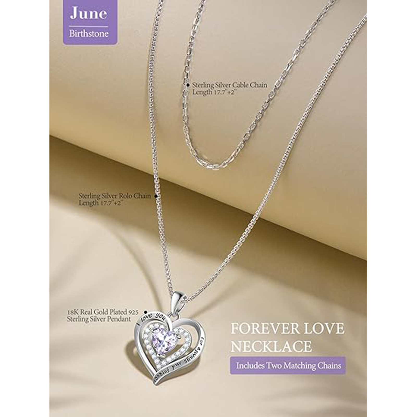 June Birthstone 925 Sterling Silver Birthstone Necklace,Mom Birthday Valentines Mothers Day Gifts