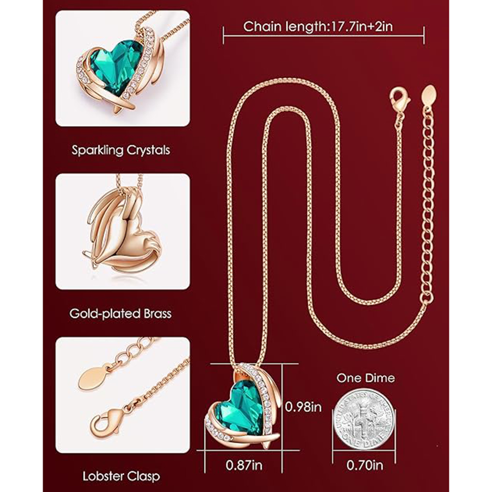 December Birthstone Heart Pendant Necklaces-Libra Birthstone