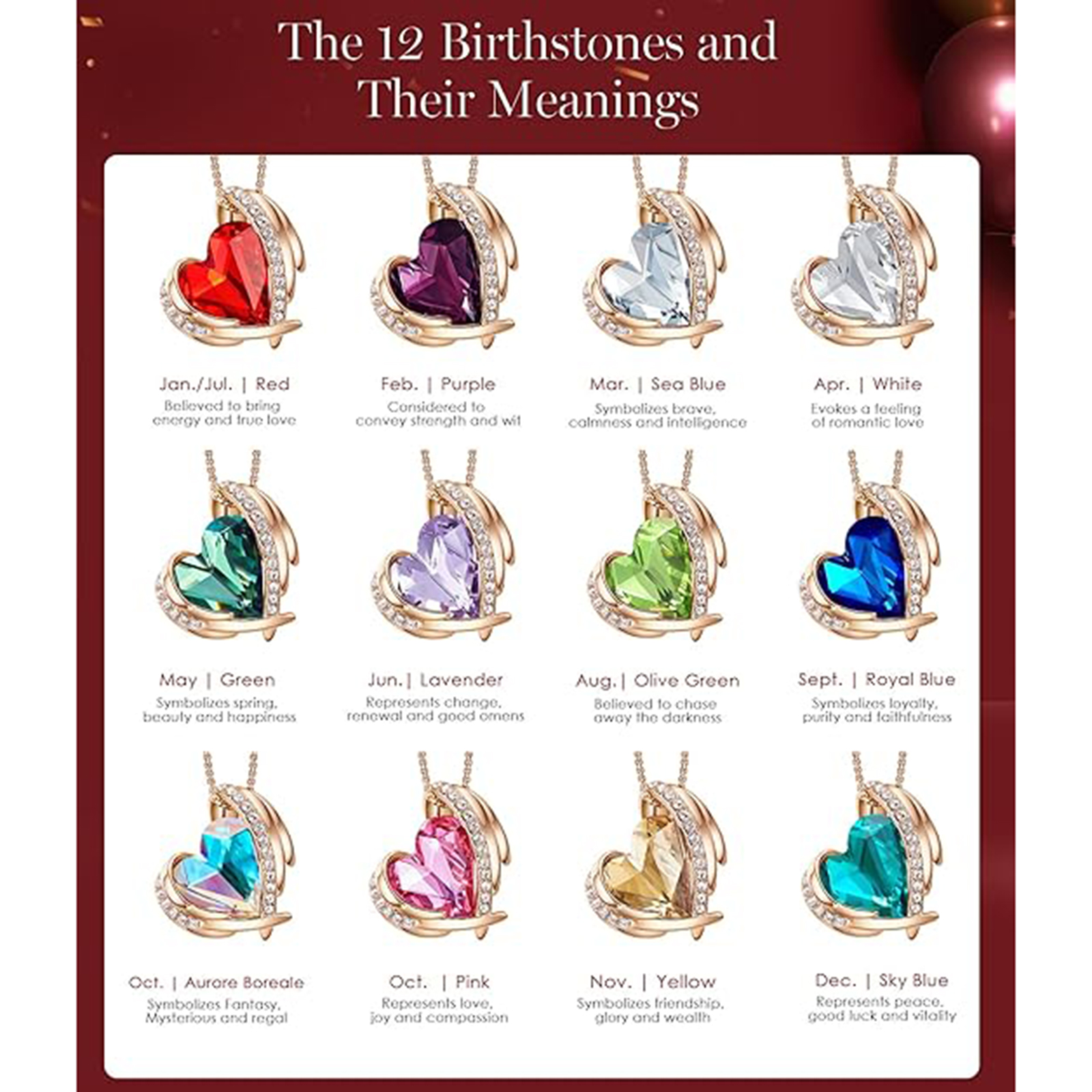 December Birthstone Heart Pendant Necklaces-Libra Birthstone