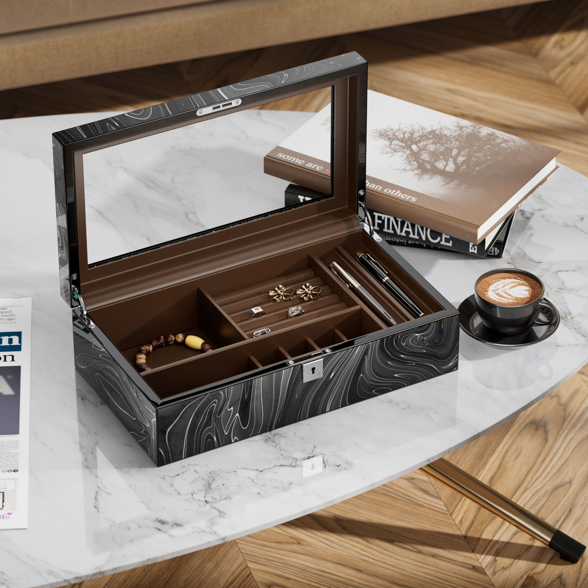 Men's high-grade ebony color lacquer jewelry box -Birthstone Jewelry