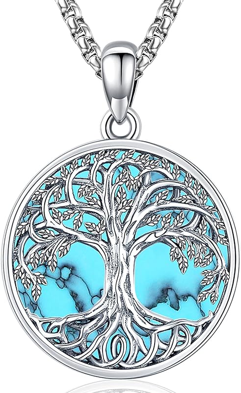S925 Sterling Silver Tree of Life Gemstone Pendant Necklace-Birthstone Jewelry