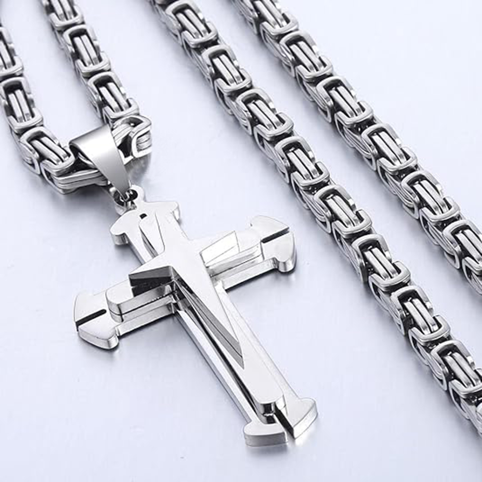 Cross Pendant Necklace Mens Boys Stainless Steel Gold Silver Byzantine-Birthstone Jewelry