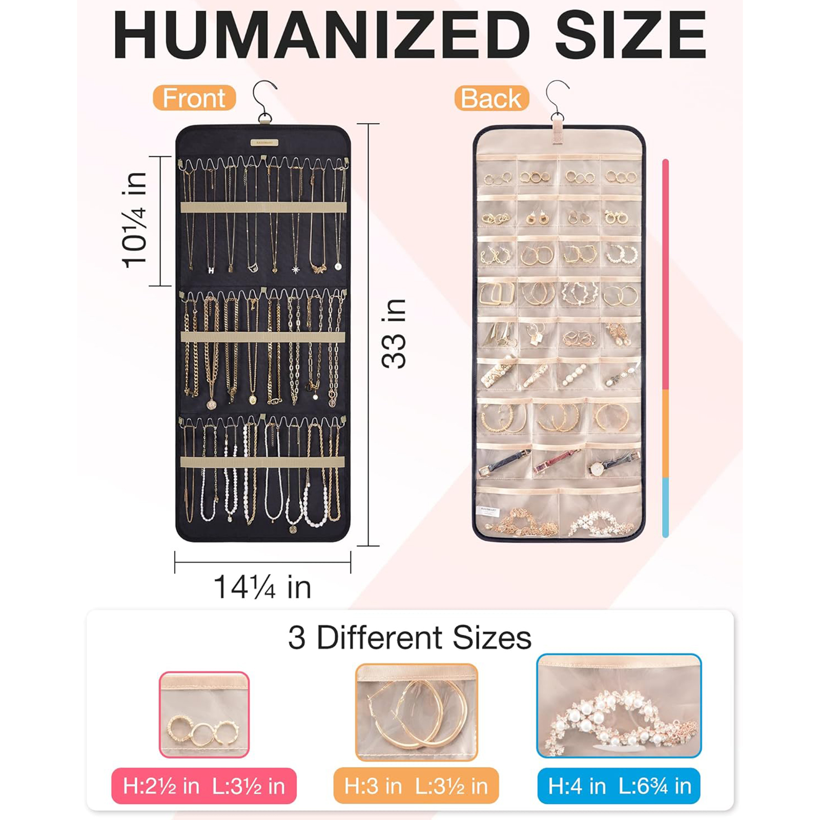 Double-Sided Hanging Jewelry Roll – Metal Hook Earring Organizer