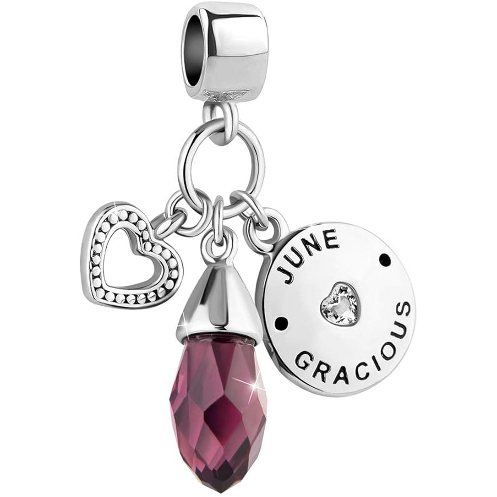 June Birthstone Heart Love Simulated Birthstone Charms for Bracelets-Birthstone Jewelry