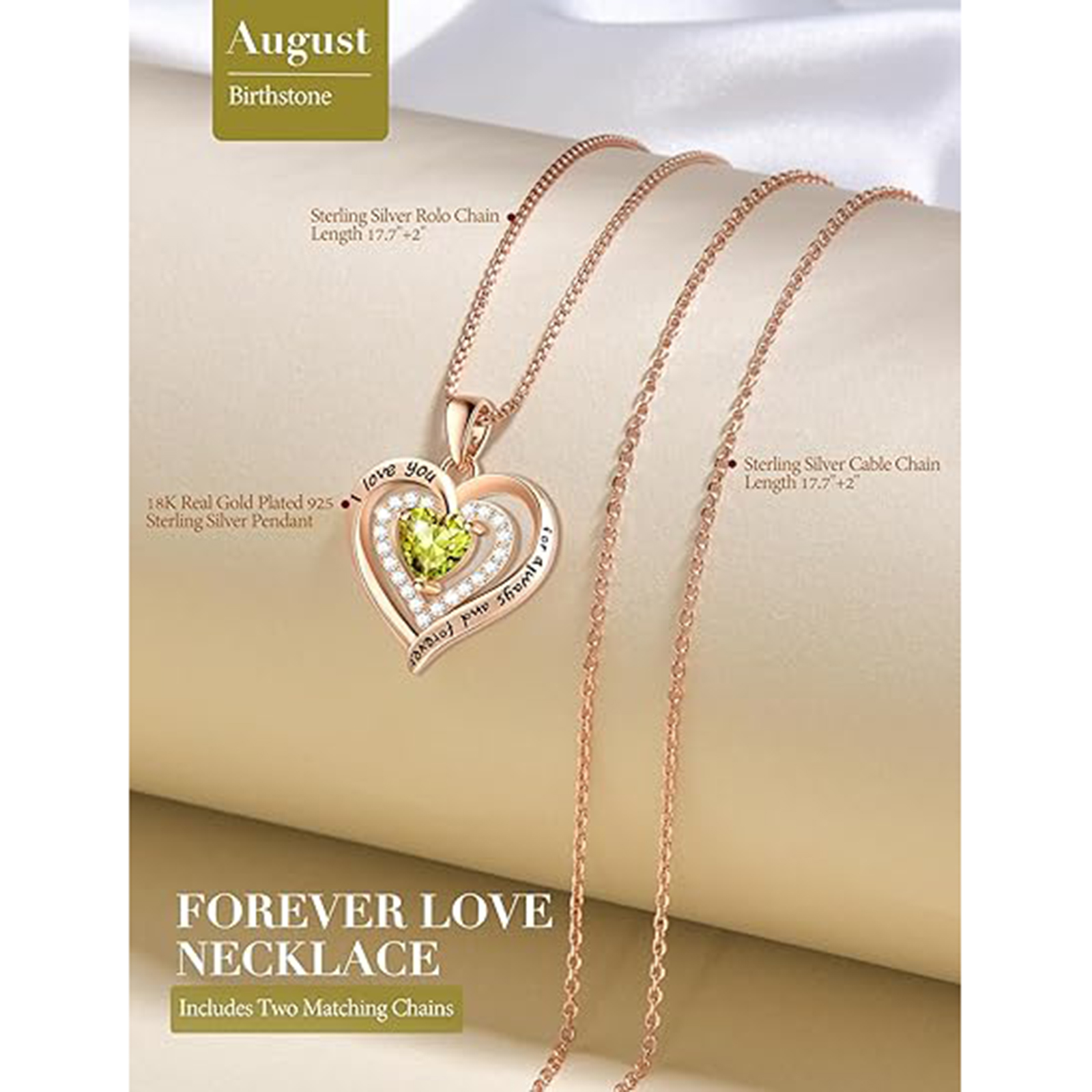 August Peridot Birthstone Necklace – Sterling Silver Mom Gift