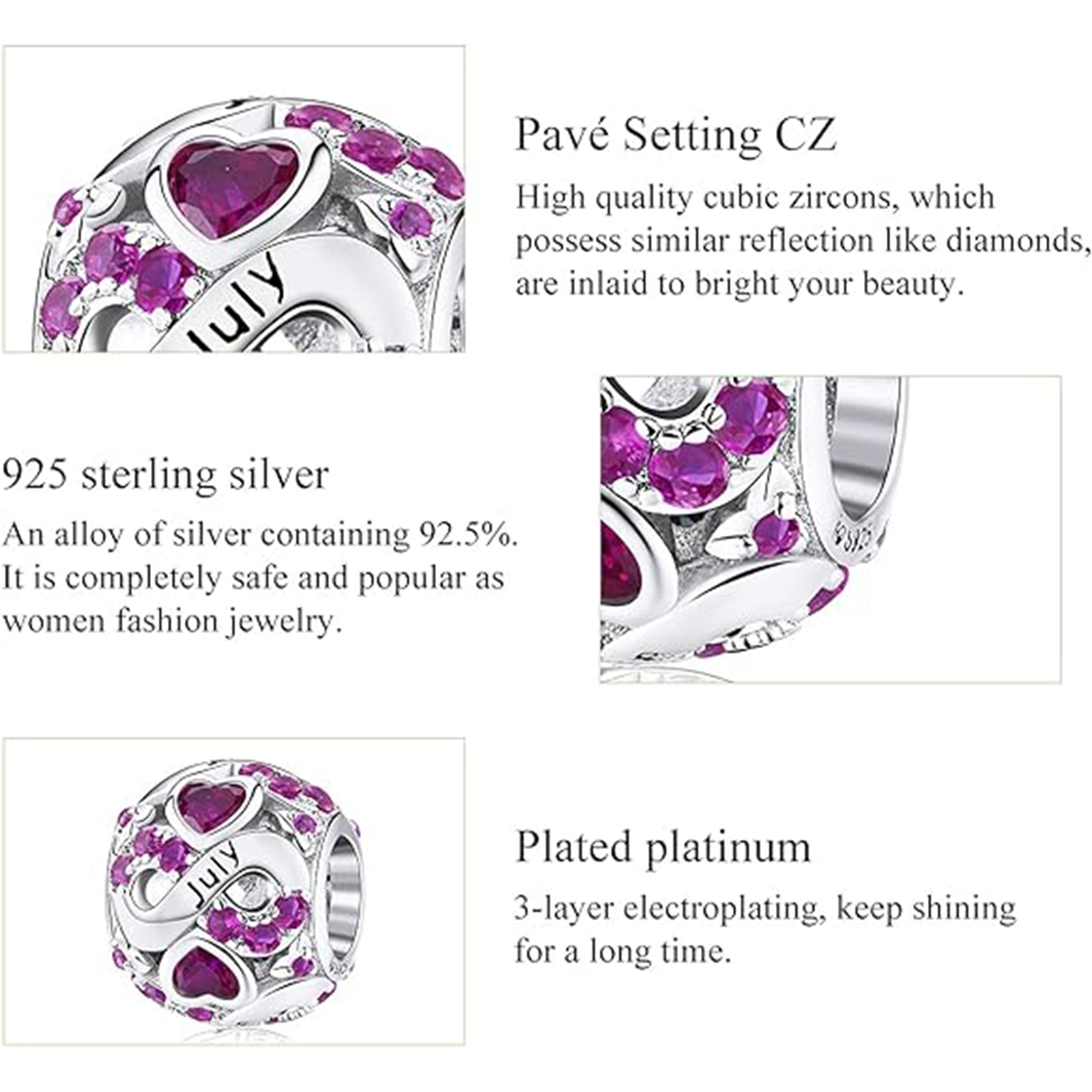 July Birthstone Birthstone Charm Jewelry Infinity Love Heart Charm Openwork Bead-Birthstone Jewelry