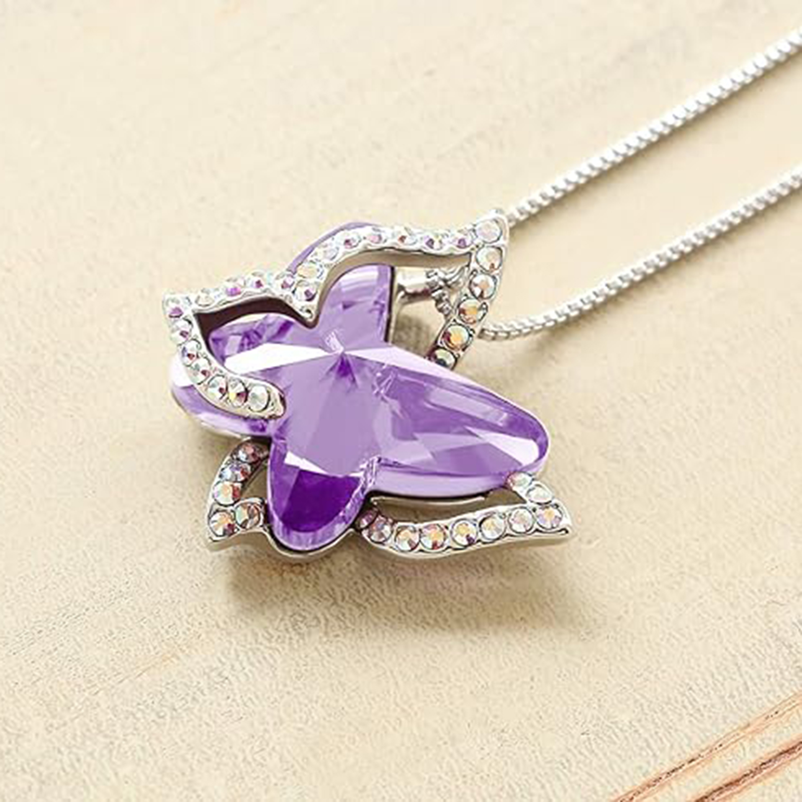 February Birthstone Butterfly Birthstone Crystal Necklace-Aquarius Birthstone-Birthstone Jewelry