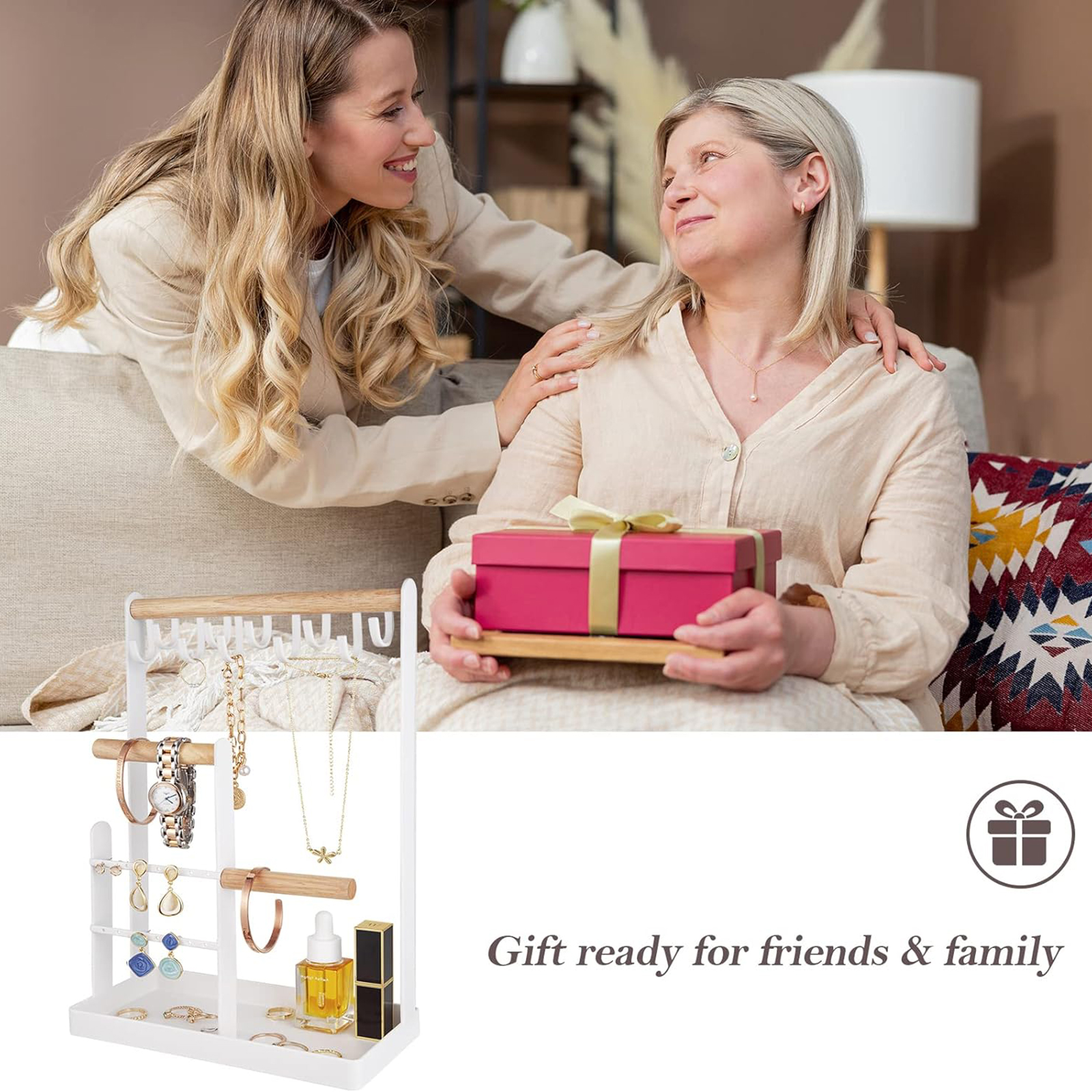 4-Tier Aesthetic Jewelry Stand – Necklace & Bracelet Organizer with 10 Hooks