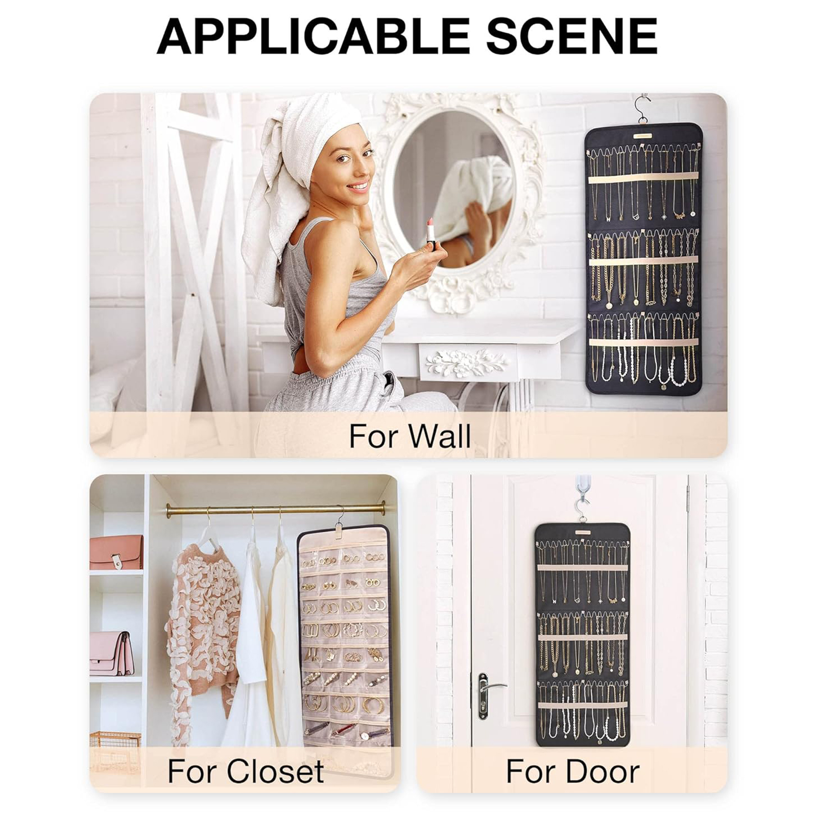 Double-Sided Hanging Jewelry Roll – Metal Hook Earring Organizer