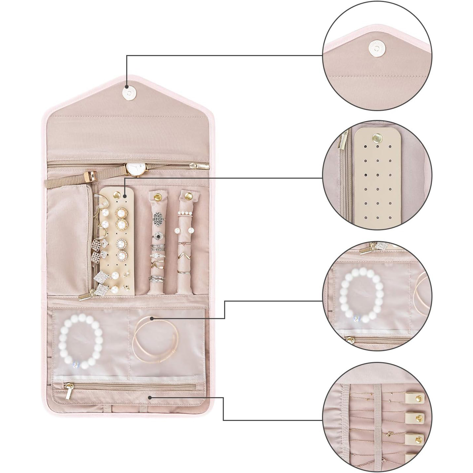 Travel Jewelry Organizer Case Foldable Jewelry Roll-Birthstone Jewelry