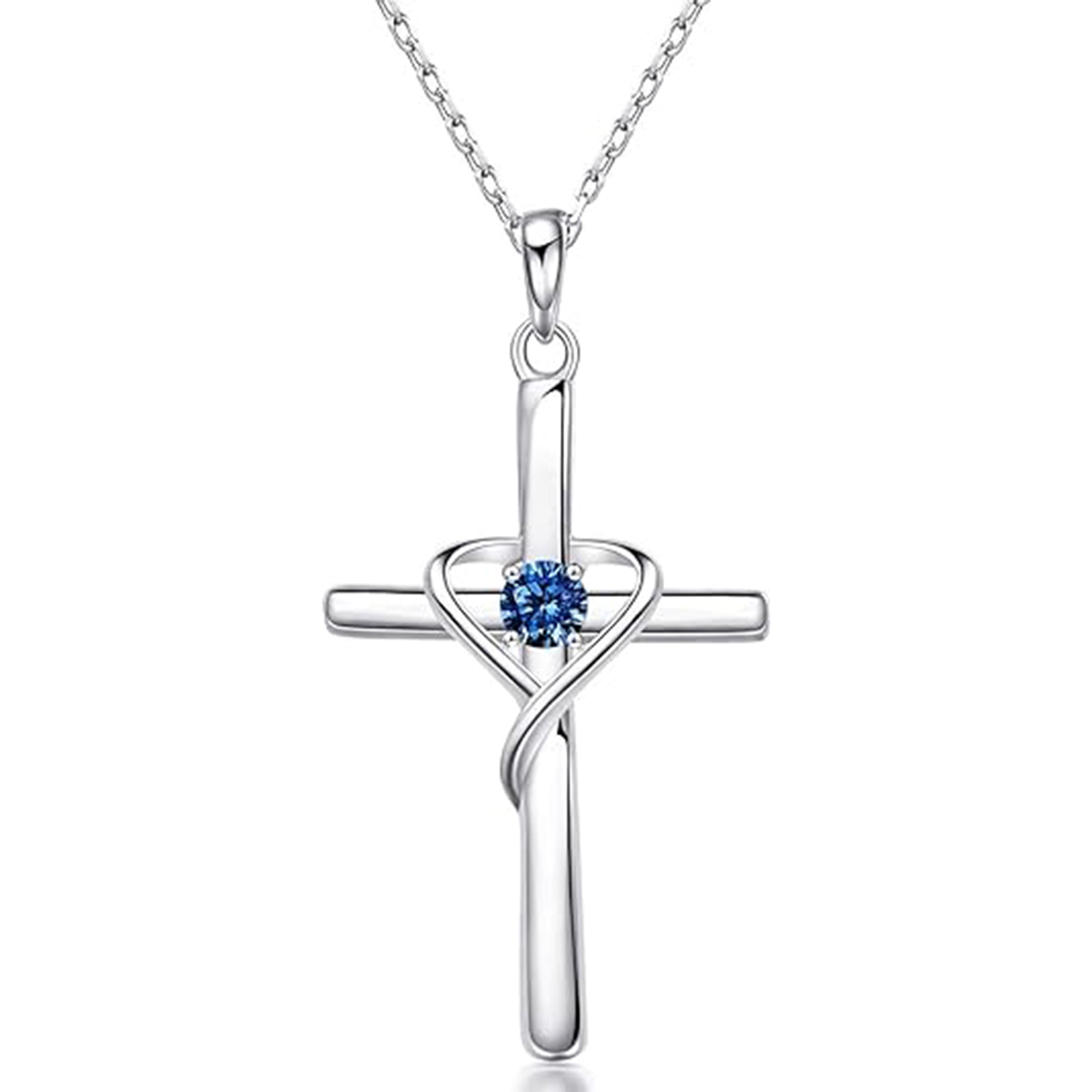 September Birthstone Cross Necklace for Women-Libra Birthstone