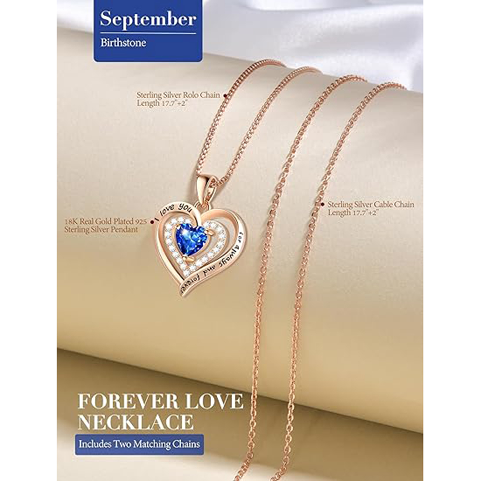 September Sapphire Necklace – 18K Gold Mom Gift