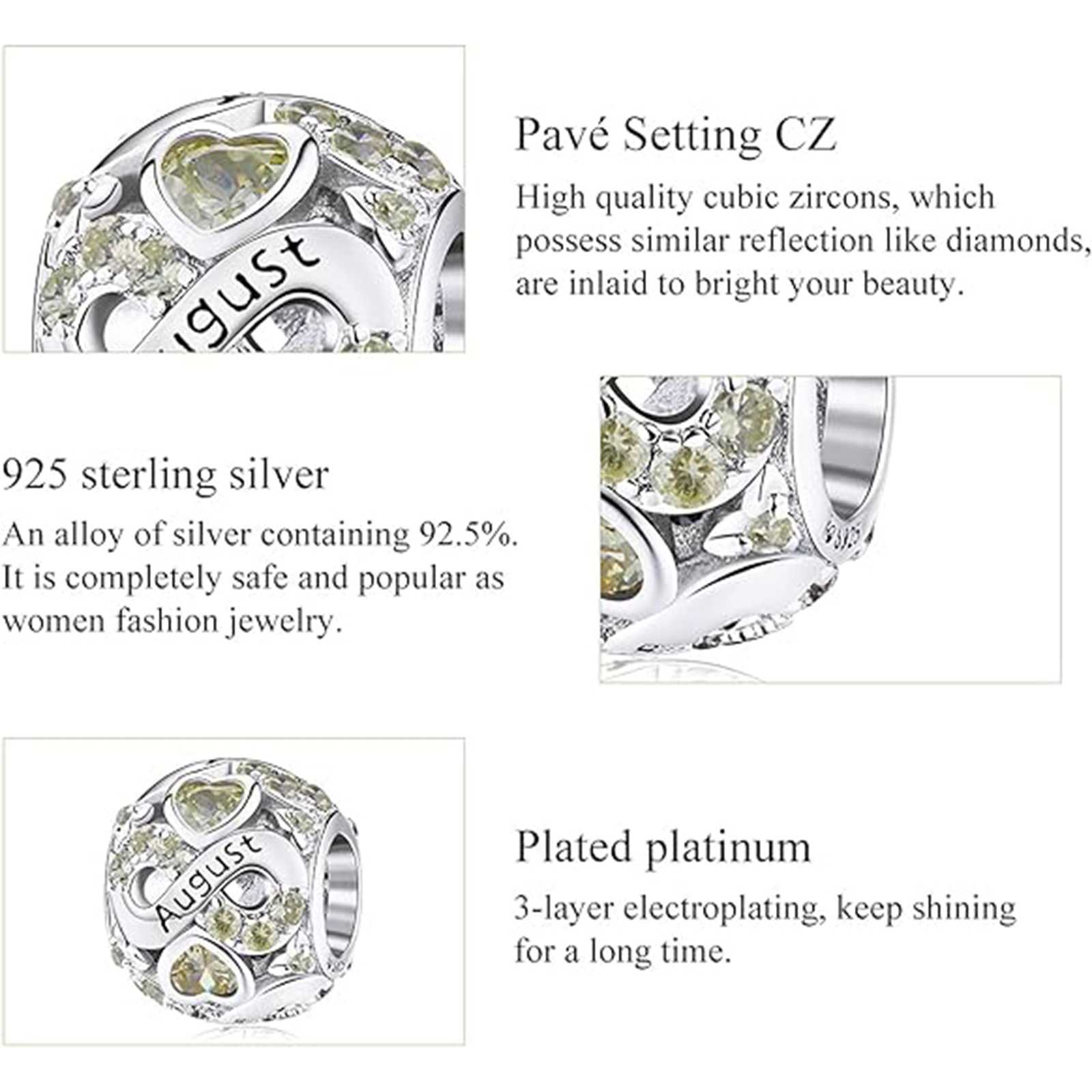 August Birthstone Birthstone Charm Jewelry Infinity Love Heart Charm Openwork Bead