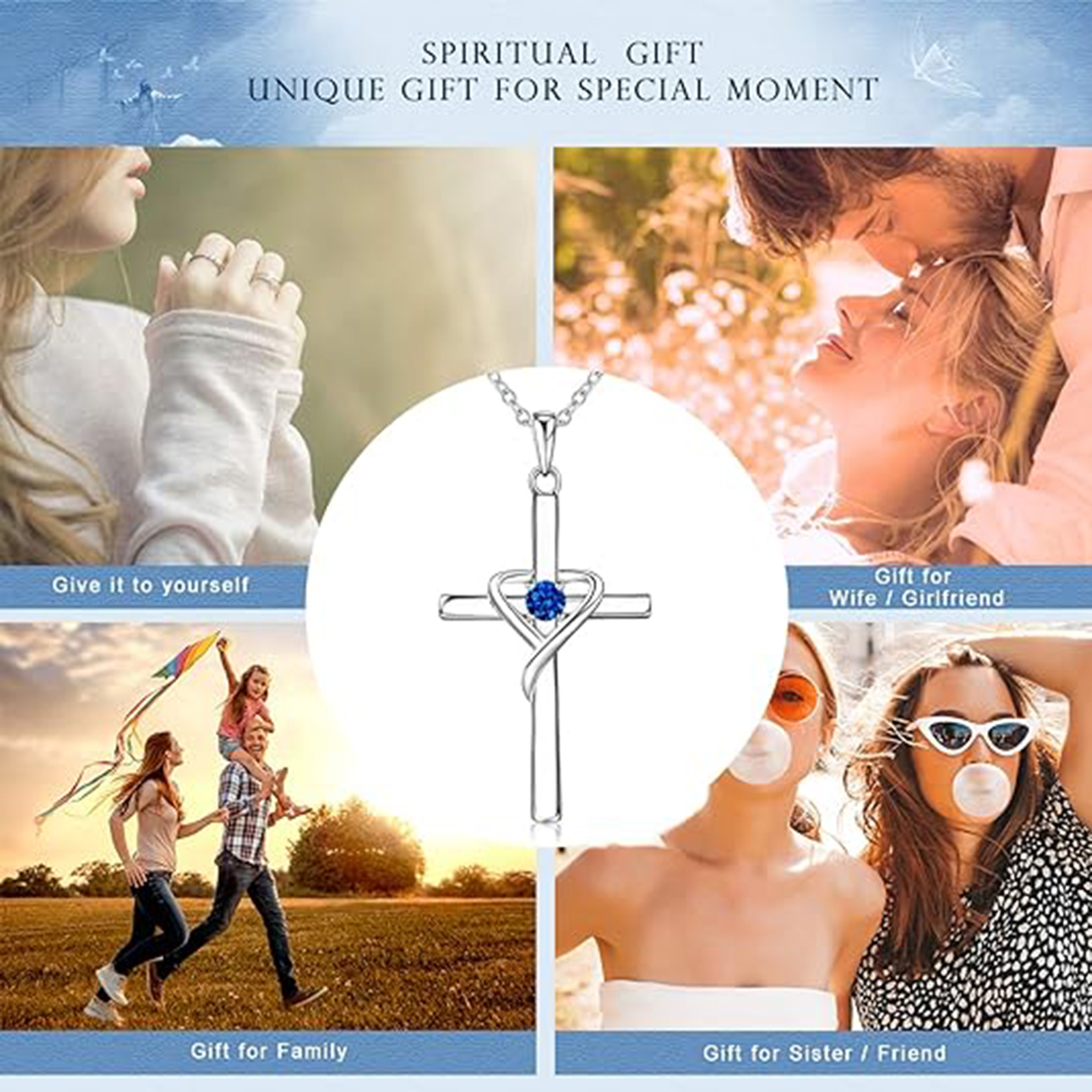 September Birthstone Cross Necklace for Women-Libra Birthstone