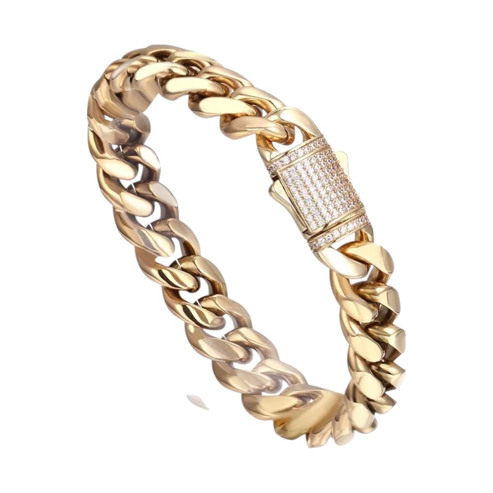  14K Gold Plated Stainless Steel Hip Hop Jewelry Men's Bracelet