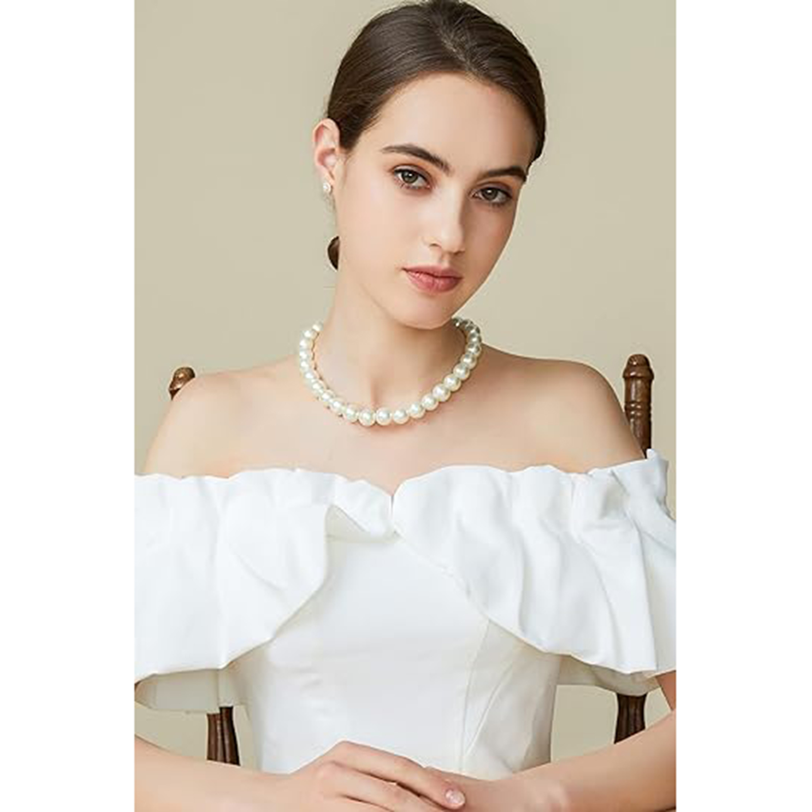 Round Imitation Pearl Necklace Wedding Pearl Necklace for Brides-Birthstone Jewelry