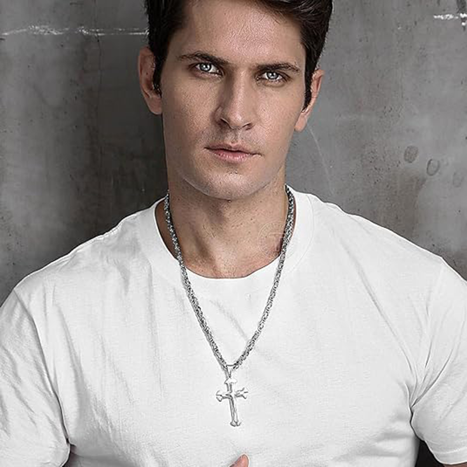 Cross Pendant Necklace Mens Boys Stainless Steel Gold Silver Byzantine-Birthstone Jewelry