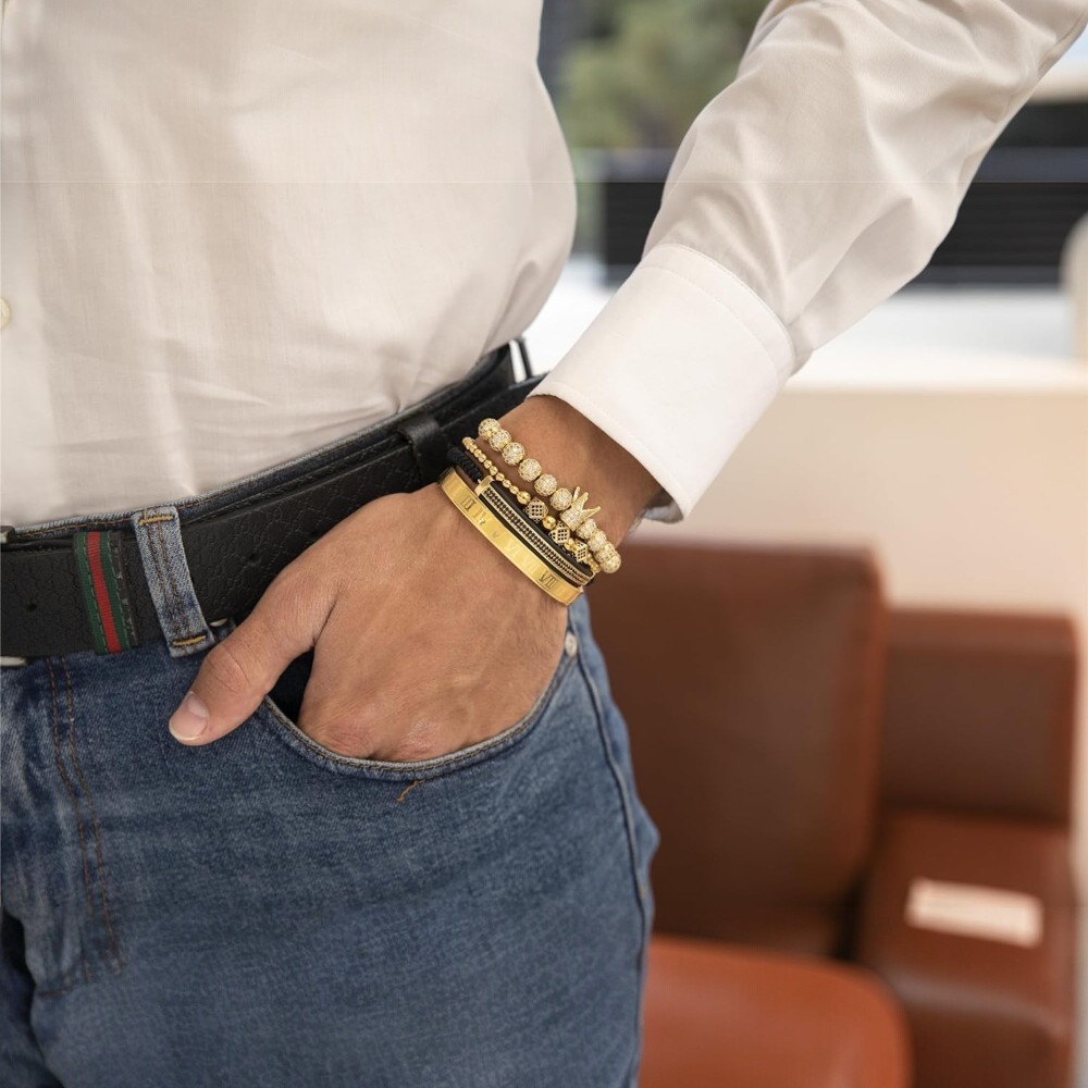 BlingKu Men's Crown of Glamour Gold Bracelet