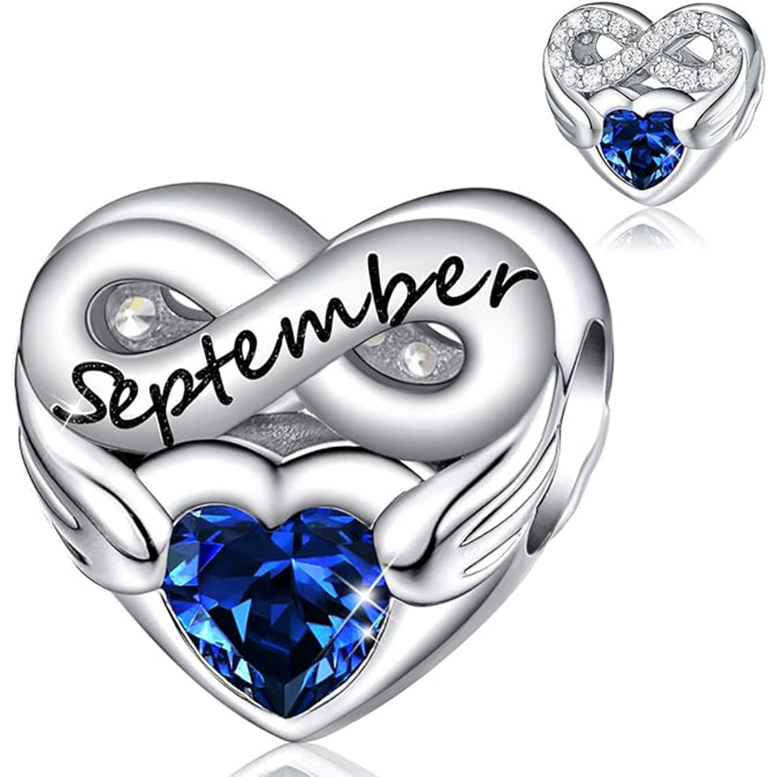 September Sapphire Heart Charm Bracelet – Infinite Love Birthstone Gift