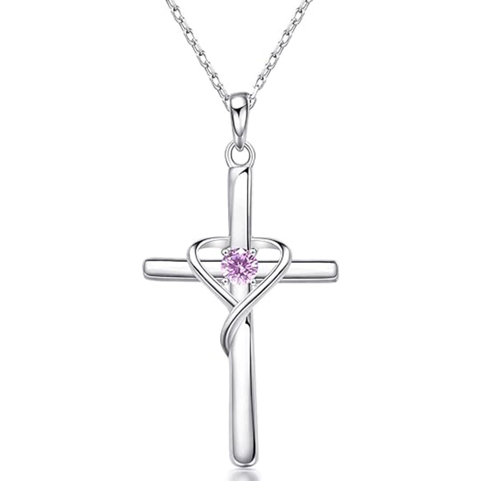 October Birthstone 925 Sterling Silver Cross Birthstone Necklaces-Birthstone Jewelry