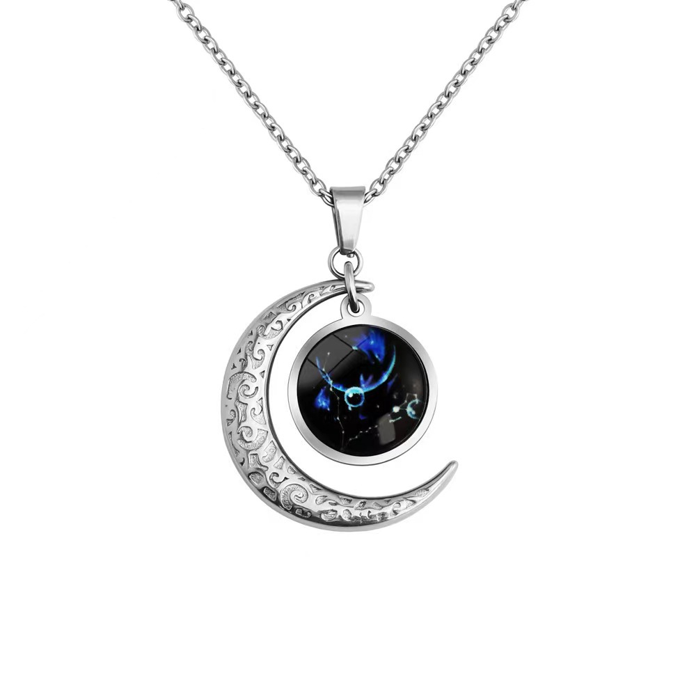 Zodiac Moon Star Combo Pendant Starry Night Necklace-Birthstone Jewelry