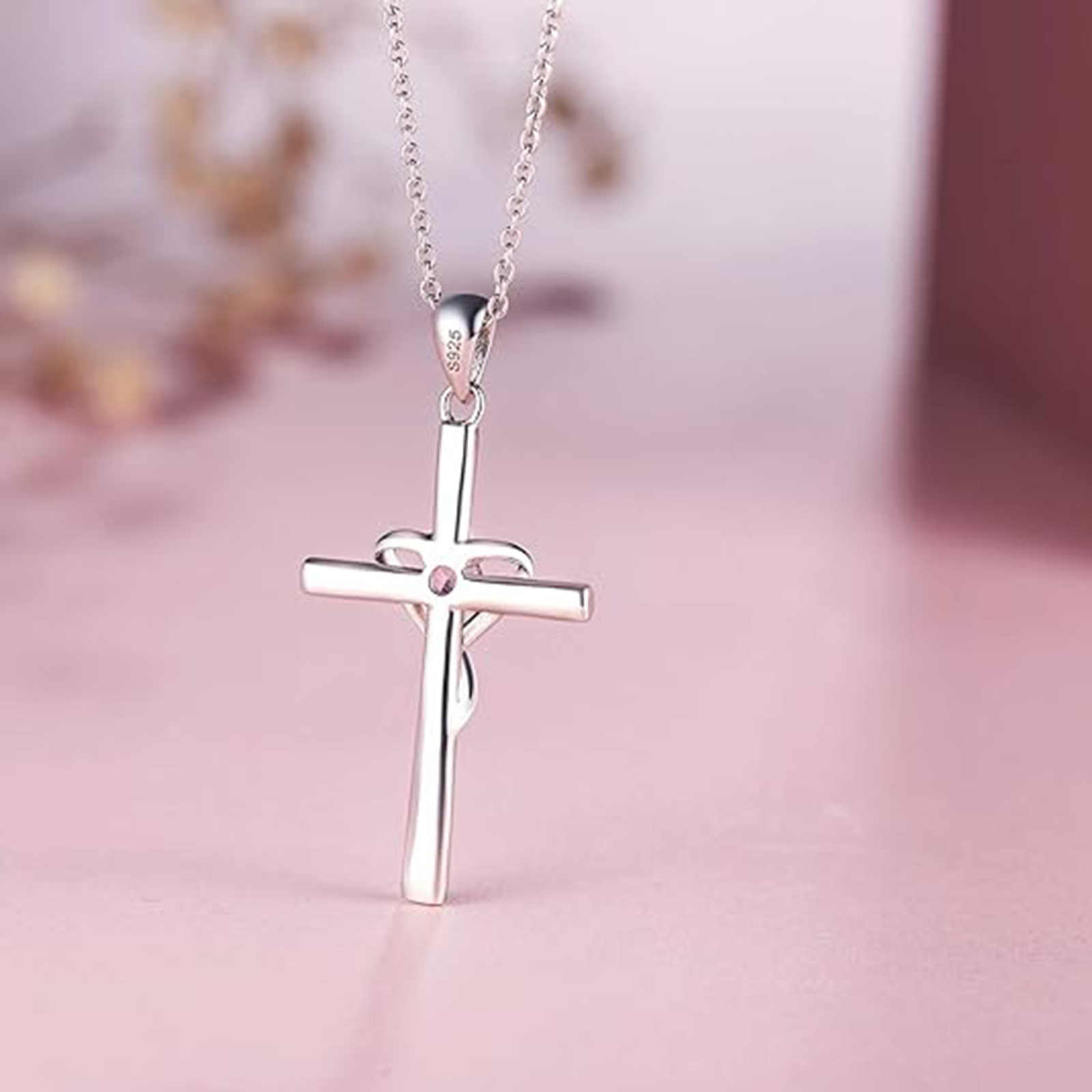 October Birthstone 925 Sterling Silver Cross Birthstone Necklaces-Birthstone Jewelry