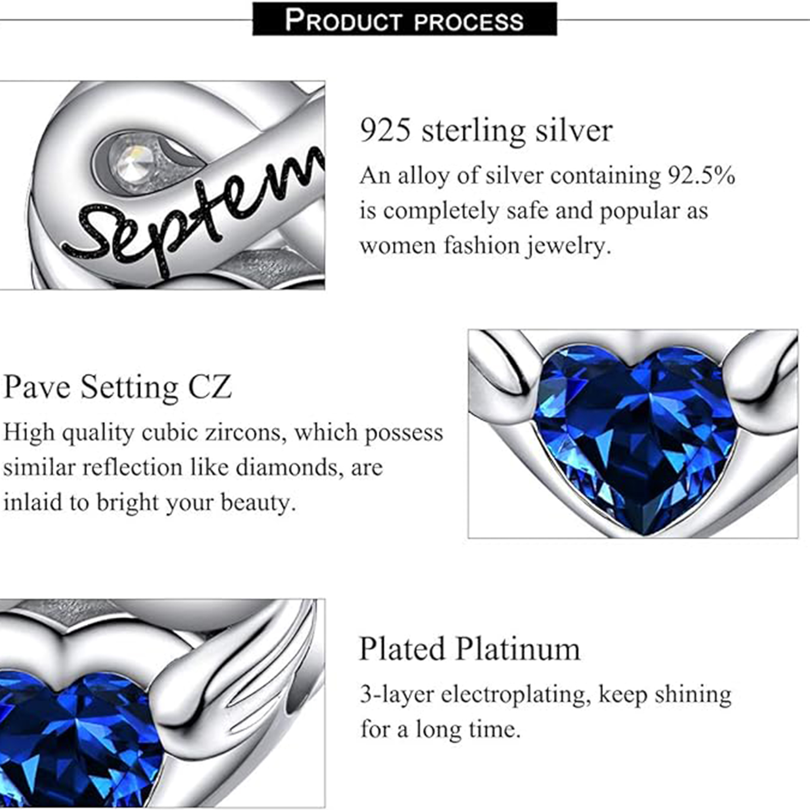 September Sapphire Heart Charm Bracelet – Infinite Love Birthstone Gift