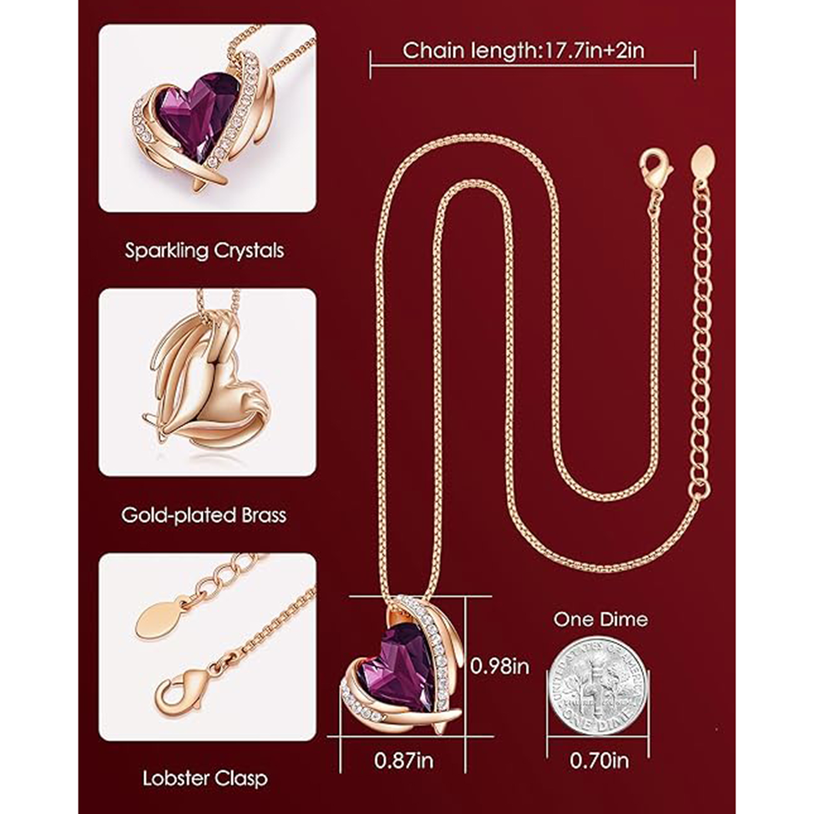 February Birthstone Heart Pendant Necklaces-Pisces Birthstone